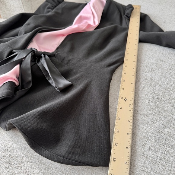 🌟 Bebe Black Stretch Tie-Front Puff-Shoulder Fitted Peplum Blazer - Picture 11 of 15